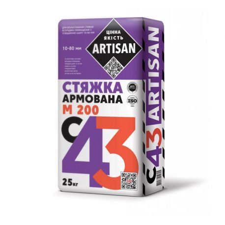 Стяжка цементная Артисан С -43 25кг армированная 15-100 мм