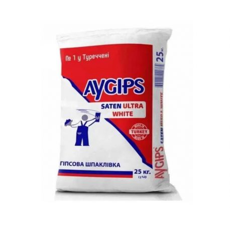Шпаклівка  гіпсова Aygips SATEN ULTRA WHITE фінішна біла (25 кг)