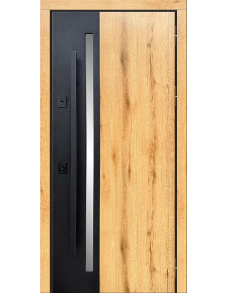 Двері Т6.23.ТЧ (офісна ручка) (9005) 960 метал крафт золотий/метал фарбований Т183_зовн ~945 + дуб к