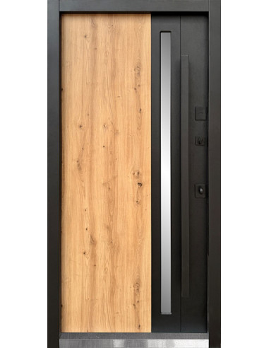 Двері Т6.23.ТЧ (офісна ручка) (9005) 960 метал крафт золотий/метал фарбований Т183_зовн ~945 + дуб к