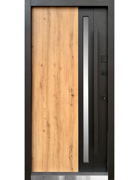 Двері Т6.23.ТЧ (офісна ручка) (9005) 960 метал крафт золотий/метал фарбований Т183_зовн ~945 + дуб к