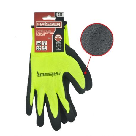 Рукавичкі поліестер салатові з чорним латексним спіненим покриттям з під