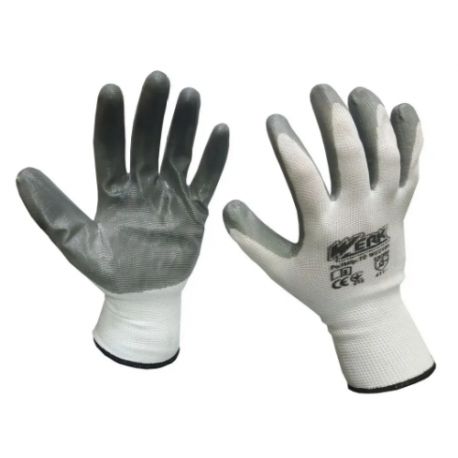 Рукавички трикотажні  Білий колір,Нитрилове покриття (сірий) 10 Werk