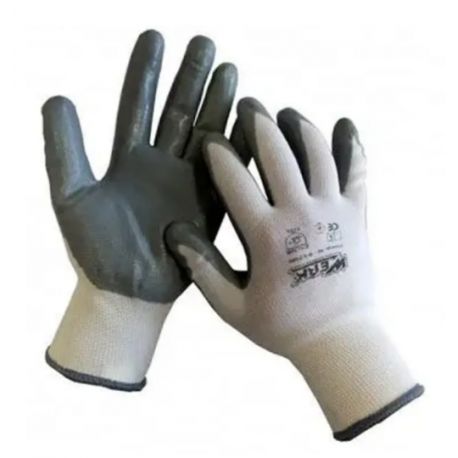 Рукавички трикотажні  Білий колір,Нитрилове покриття (сірий) 10 Werk, з підівкою