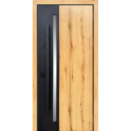 Двері Т6.23.ТЧ (офісна ручка) (9005) 960 метал крафт золотий/метал фарбований Т183_зовн ~945 + дуб к