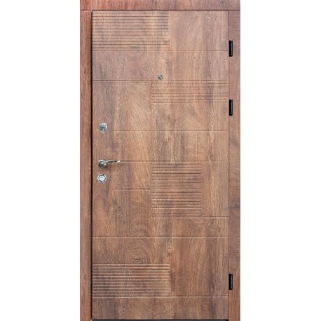 ПЛ-18: Двері металеві МДФ/МДФ ТИП13 2050*860 ліві (спил дерева коньячний/дуб крафт бiлий)