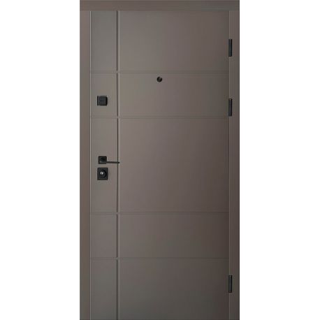 ПЛ-19: Двері металеві МДФ/МДФ ТИП13 2050*860 ліві (темний хакi софттач/бiлий матовий гладкий)