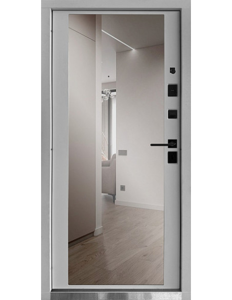 КС-25/дзеркало: Двері металеві МДФ/МДФ ТИП12 2050*860 ліві (антрацит/бiла шагрень)