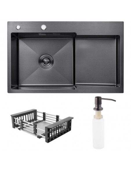 Мийка KRONER HANDMADE PVD  врізна + корзина 780*480LHM  Ліва