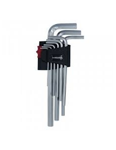 Набір Г-подібних ключів HEX подовжених 9 од., S2, 1,5-10 мм HAISSER