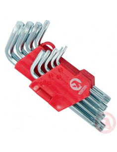 Набір Г-подібних ключів TORX з отвором 9 од., Т10-Т50, Haisser
