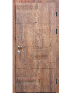 ПЛ-18: Двері металеві МДФ/МДФ ТИП13 2050*860 ліві (спил дерева коньячний/дуб крафт бiлий)