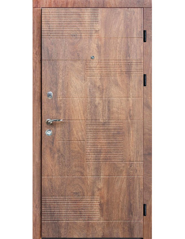 ПЛ-18: Двері металеві МДФ/МДФ ТИП13 2050*860 ліві (спил дерева коньячний/дуб крафт бiлий)