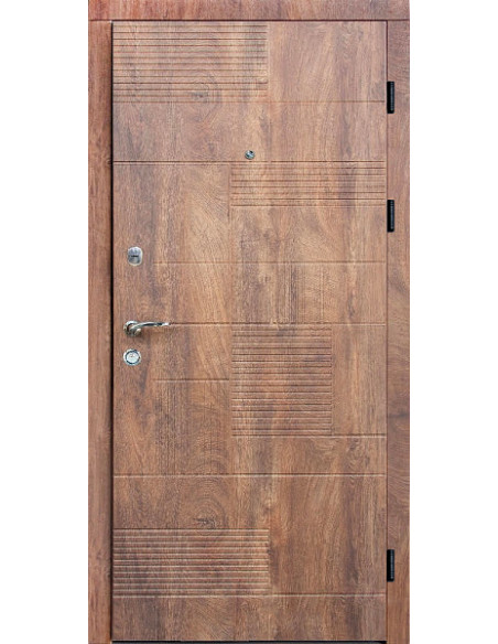 ПЛ-18: Двері металеві МДФ/МДФ ТИП13 2050*860 ліві (спил дерева коньячний/дуб крафт бiлий)