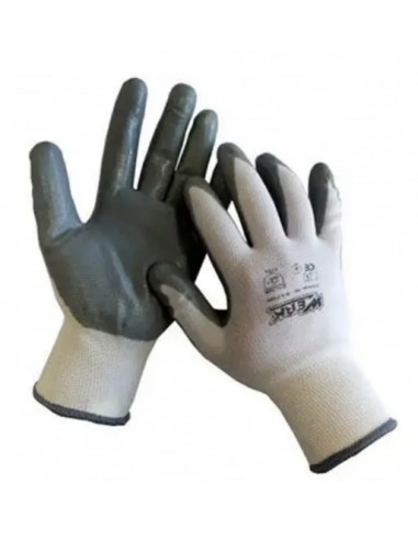 Рукавички трикотажні  Білий колір,Нитрилове покриття (сірий) 10 Werk, з підівкою