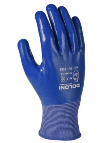 Рукавички трикотажні з нітриловим покриттям,повн. облив, сині, розмір 10