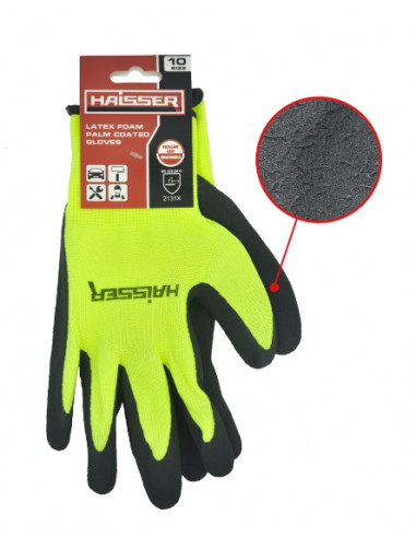 Рукавичкі поліестер салатові з чорним латексним спіненим покриттям з під. HAISSER 