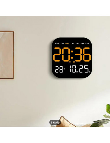 Сучасний LED цифровий настінний годинник з відображенням температури та календаря - живлення від USB