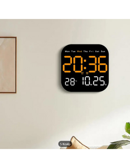 Сучасний LED цифровий настінний годинник з відображенням температури та календаря - живлення від USB