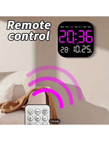 Сучасний LED цифровий настінний годинник з відображенням температури та календаря - живлення від USB