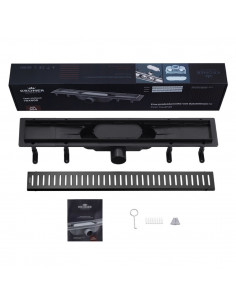 Трап прямий лінійний сухий, Krener Hartz  SCH60  решітка нерж.,60 Чорний  2