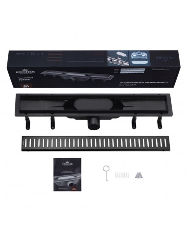 Трап прямий лінійний сухий, Krener Hartz  SCH60  решітка нерж.,60 Чорний 