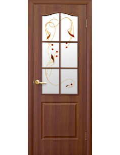 Фортіс (двері ПВХ) 2000х70 вишня витраж скло малюнок