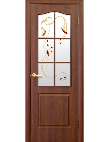Фортіс (двері ПВХ) 2000х70 вишня витраж скло малюнок