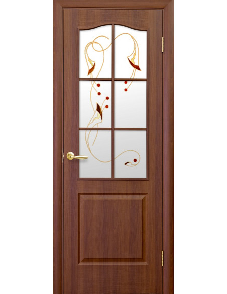 Фортіс (двері ПВХ) 2000х70 вишня витраж скло малюнок