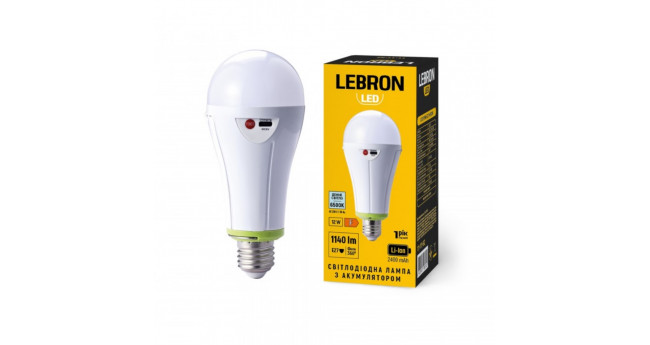 Led лампа з акумулятором Lebron L- А80-1265 12W,Е27  650K, Li-on 2500mAh.230V