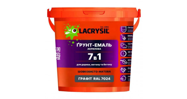 Грунт-емаль акр. 7в1 для дер. мет.та бетону RAL7024 графіт 0,9кг