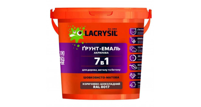 Грунт-емаль акр. 7в1 для дер. мет.та бетону RAL8017 кор.шок. 0,9кг