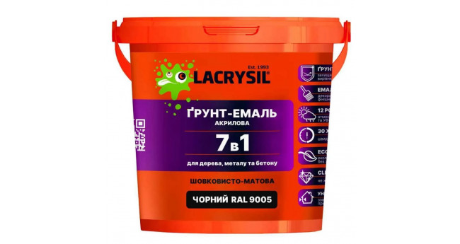 Грунт-емаль акр. 7в1 для дер. мет.та бетону RAL9005 чорний 0,9кг