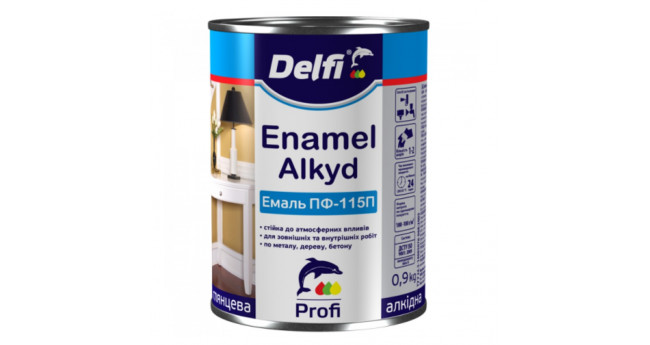 Емаль алкідна ПФ-115П ЧОРНА ТМ "DELFI" -0,9 кг