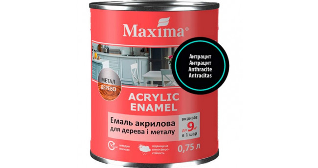 Емаль акрилова для дерева та металу Maxima Acrylic Enamel  0.75л, антрацит шовковисто-матова