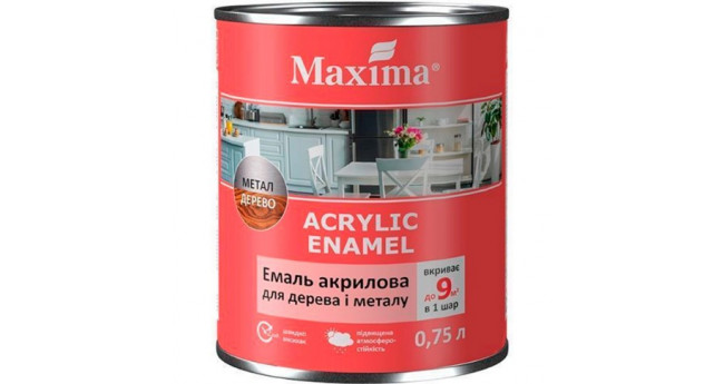 Емаль акрилова для дерева та металу Maxima Acrylic Enamel  0.75л, біла шовковисто-матова