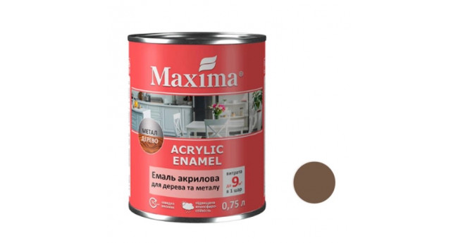 Емаль акрилова для дерева та металу Maxima Acrylic Enamel  0.75л, горіхова матова