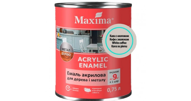 Емаль акрилова для дерева та металу Maxima Acrylic Enamel  0.75л, кава з молоком шовковисто-матова