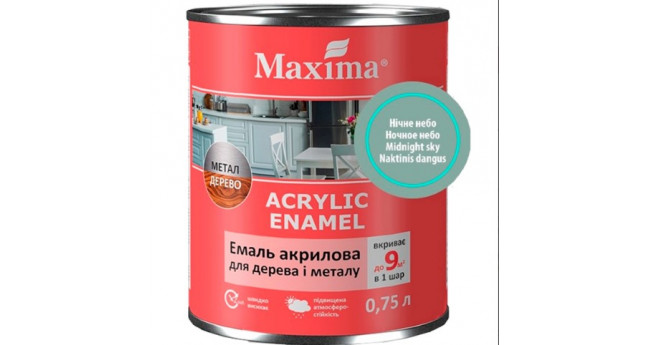 Емаль акрилова для дерева та металу Maxima Acrylic Enamel  0.75л, нічне небо шовковисто-матова