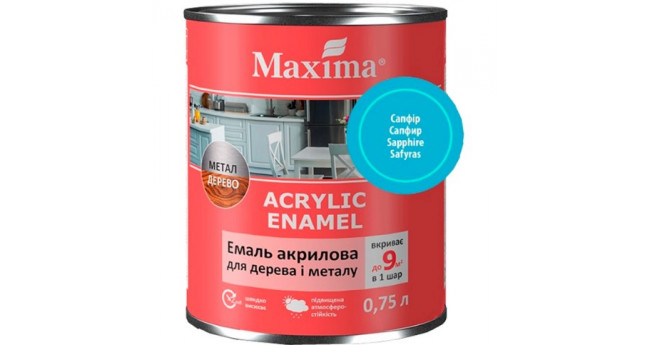 Емаль акрилова для дерева та металу Maxima Acrylic Enamel  0.75л, сапфір шовковисто-матова