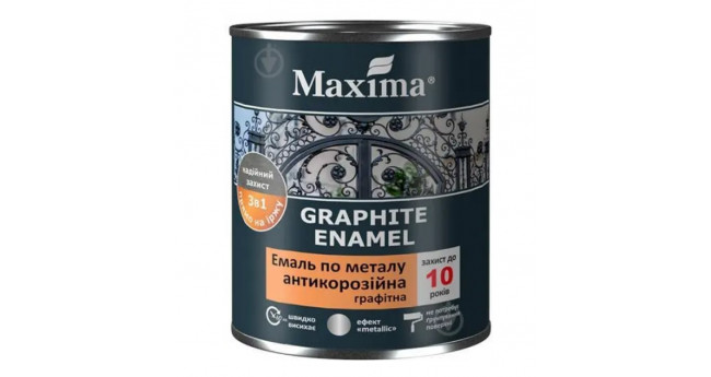 Емаль графітна антикорозійна по металу 3 в 1, срібляста "Maxima" 0,75 кг