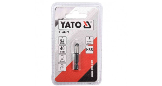 Зенкер конічний по металу YATO YT-44721 HSS, Ø= 6.3 мм, l= 40 мм, 5 пругів, HEX- 1/4"
