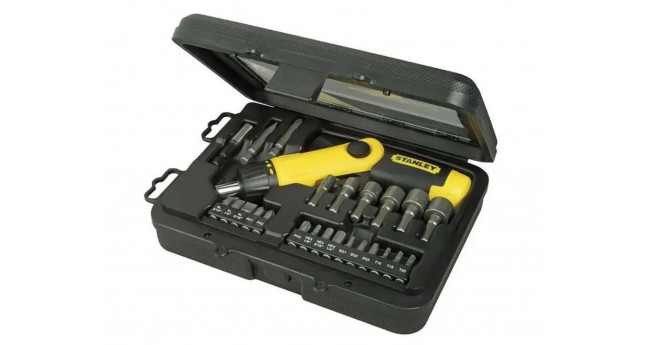 Викрутка реверсивна STANLEY "Pistol Grip Ratchet". тріщатка, насадки 22шт