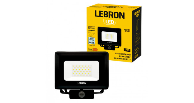 Прожектор LED LEBRON LF-30S. 30W. 6500K. 2400Lm. 230V датчик руху IP65