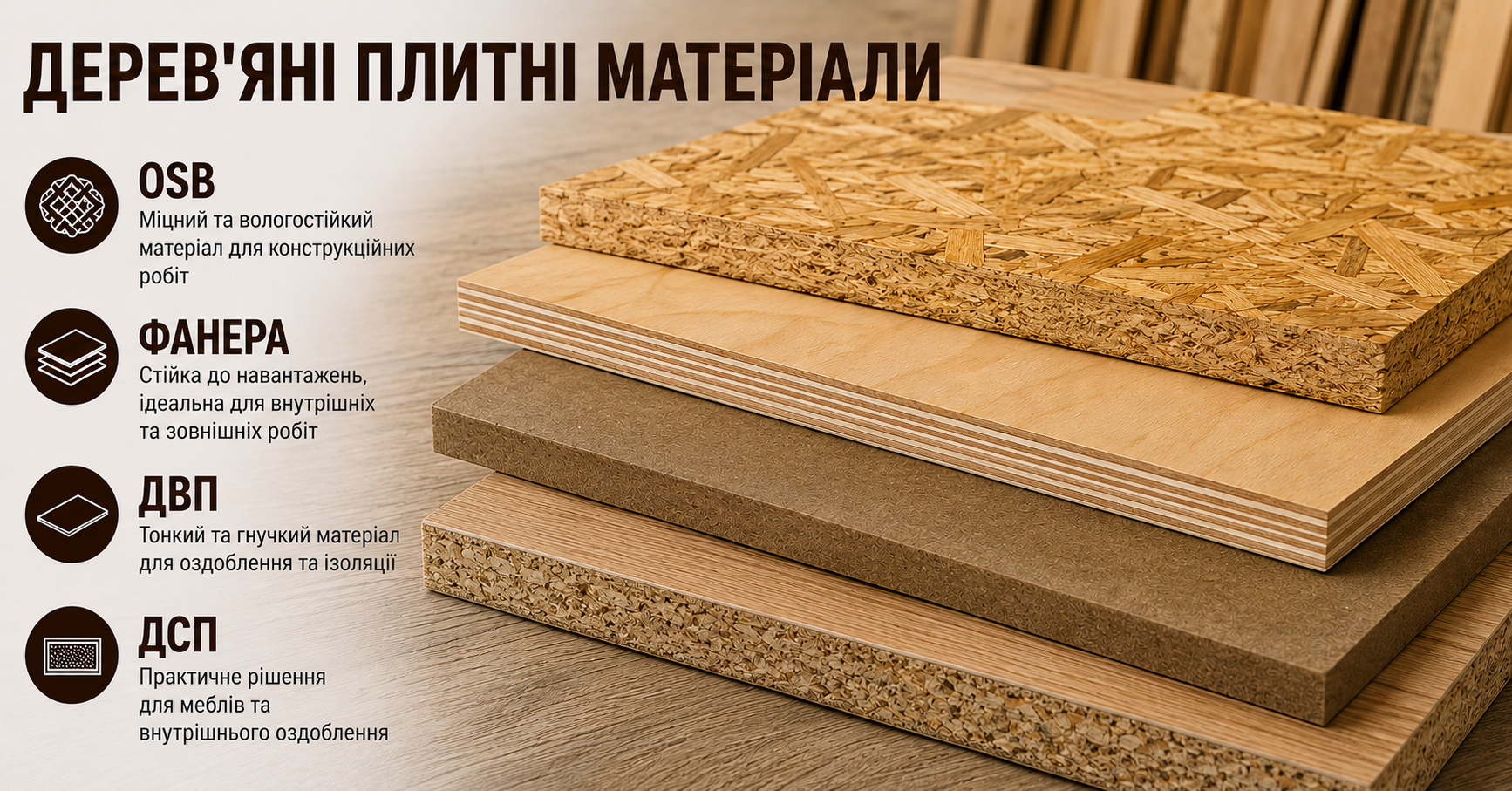 OSB, фанера, ДВП, ДСП